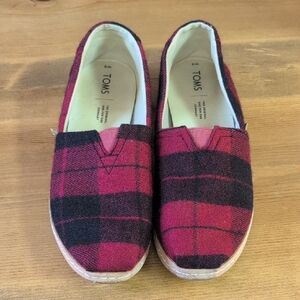TOMS Alpargata Classic slip-on shoes in red and black buffalo plaid print Women